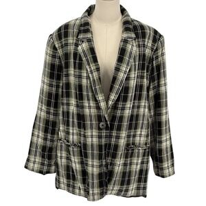 Requirements Woman Plaid Blazer Jacket‎ Size 22W Linen Blend